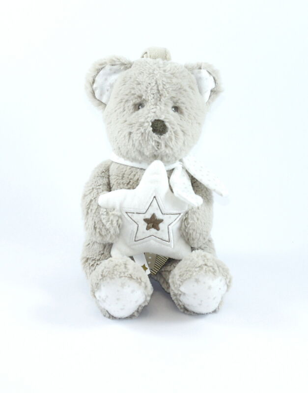  boîte à musique ours beige gris étoile blanc 